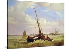 Fishing vessels off Calais, 19th century-Alexandre T. Francia-Stretched Canvas