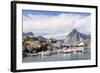 Fishing Village and Harbour Framed by Peaks and Sea, Hamnoy, Moskenes-Roberto Moiola-Framed Photographic Print