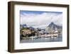 Fishing Village and Harbour Framed by Peaks and Sea, Hamnoy, Moskenes-Roberto Moiola-Framed Photographic Print