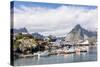 Fishing Village and Harbour Framed by Peaks and Sea, Hamnoy, Moskenes-Roberto Moiola-Stretched Canvas