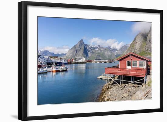 Fishing Village and Harbour Framed by Peaks and Sea, Hamnoy, Moskenes-Roberto Moiola-Framed Photographic Print