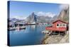 Fishing Village and Harbour Framed by Peaks and Sea, Hamnoy, Moskenes-Roberto Moiola-Stretched Canvas