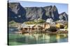 Fishing village on Reinefjorden, Saknesoya, Lofoten Islands-Tony Waltham-Stretched Canvas