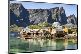 Fishing village on Reinefjorden, Saknesoya, Lofoten Islands-Tony Waltham-Mounted Photographic Print