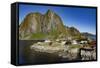 Fishing village on strandflat of Hamnoy, Reinefjorden Islands, Lofoten-Tony Waltham-Framed Stretched Canvas