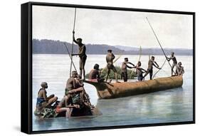 Fishing with a Bow, Andaman and Nicobar Islands, Indian Ocean, C1890-Gillot-Framed Stretched Canvas