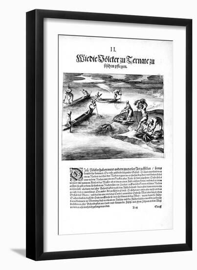 Fishing with Indians, 1606-Theodore de Bry-Framed Giclee Print