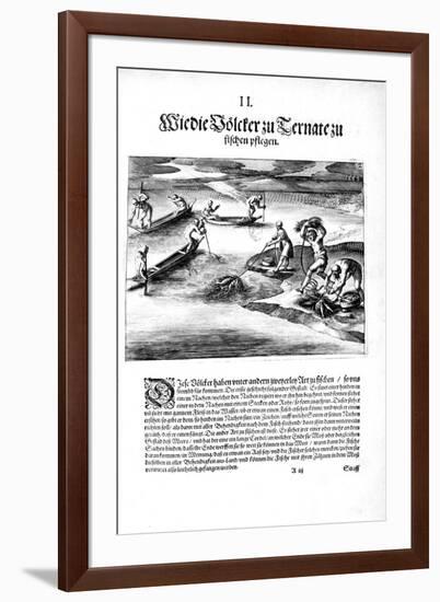 Fishing with Indians, 1606-Theodore de Bry-Framed Giclee Print