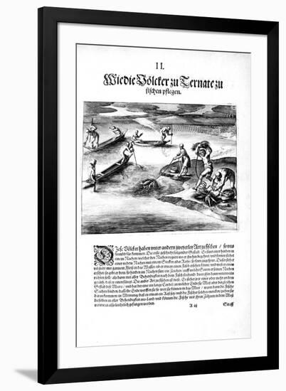 Fishing with Indians, 1606-Theodore de Bry-Framed Giclee Print