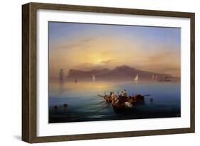 Fishing with Island of Capri in Background, Gouache, Italy, 19th Century-null-Framed Giclee Print