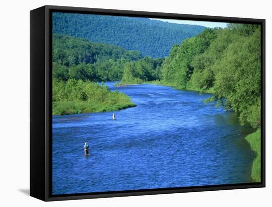 Fishs Eddy Stream, Man Fly Fishing-Barry Winiker-Framed Stretched Canvas