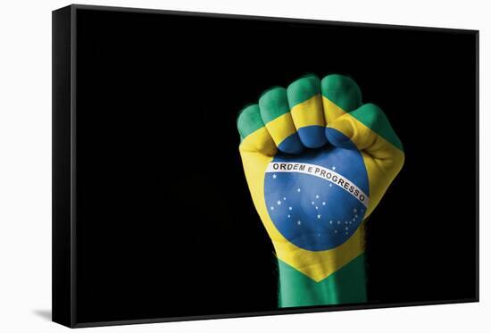 Fist Painted In Colors Of Brazil Flag-vepar5-Framed Stretched Canvas