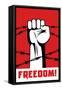 Fist up Power. Hand Breaks Barbed Wire. Fight for Freedom. Concept of Protest, Revolution, Refugee.-sebos-Framed Stretched Canvas