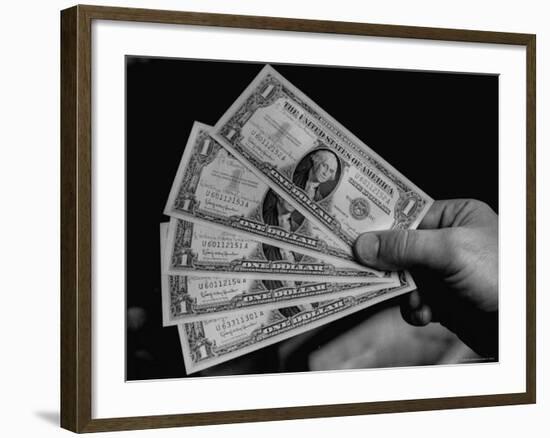 Five $1 Bills, Autographed by Treasurer of Us, as a Gift to the Fischer Quintuplets-Francis Miller-Framed Photographic Print