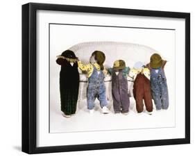 Five Babies Leaning on Couch with Backs to Us-Nora Hernandez-Framed Giclee Print