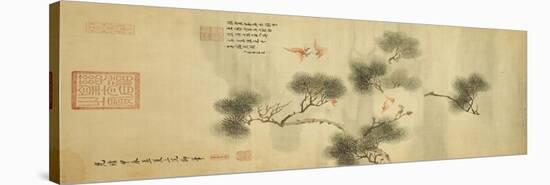 Five Bats Amidst a Pine Branch, Jiachen Year of Guangxu Era-Cixi-Stretched Canvas