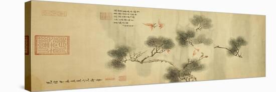 Five Bats Amidst a Pine Branch, Jiachen Year of Guangxu Era-Cixi-Stretched Canvas