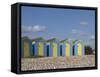 Five Blue Beach Huts with Yellow Doors, Littlehampton, West Sussex, England, United Kingdom, Europe-James Emmerson-Framed Stretched Canvas