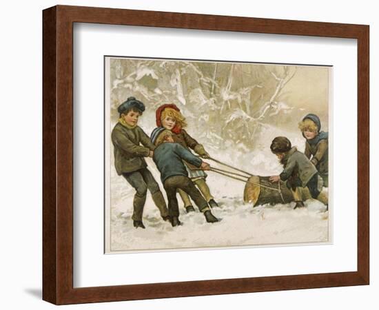 Five Children Fetch Home a Very Big Yule Log-Harriet M. Bennett-Framed Photographic Print