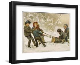 Five Children Fetch Home a Very Big Yule Log-Harriet M. Bennett-Framed Photographic Print