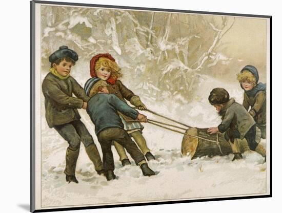 Five Children Fetch Home a Very Big Yule Log-Harriet M. Bennett-Mounted Photographic Print