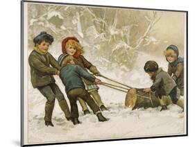 Five Children Fetch Home a Very Big Yule Log-Harriet M. Bennett-Mounted Photographic Print