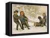 Five Children Fetch Home a Very Big Yule Log-Harriet M. Bennett-Framed Stretched Canvas