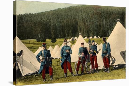 Five French Soldiers at the Edge of a Tent Camp in a Forest, France, 1915-null-Stretched Canvas