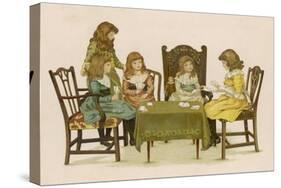 Five Girls Play Cards at a Table-null-Stretched Canvas