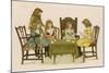 Five Girls Play Cards at a Table-null-Mounted Art Print