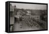 Five Heavy Hauling Wagons With Donkeys Pulling Them, Some Signs On The Main Street Of Town-Buehman & Hartwell-Framed Stretched Canvas