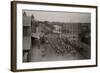 Five Heavy Hauling Wagons With Donkeys Pulling Them, Some Signs On The Main Street Of Town-Buehman & Hartwell-Framed Art Print