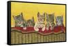 Five Kittens in Basket-Janet Pidoux-Framed Stretched Canvas