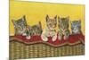 Five Kittens in Basket-Janet Pidoux-Mounted Giclee Print