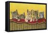 Five Kittens in Basket-Janet Pidoux-Framed Stretched Canvas