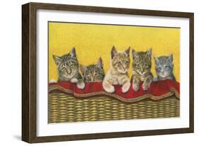 Five Kittens in Basket-Janet Pidoux-Framed Giclee Print