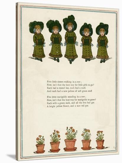 Five Little Girls in Winter Clothes-Kate Greenaway-Stretched Canvas