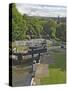 Five Lock Ladder on the Liverpool Leeds Canal, Including a Mill, at Bingley, Yorkshire, England, UK-James Emmerson-Stretched Canvas