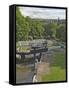 Five Lock Ladder on the Liverpool Leeds Canal, Including a Mill, at Bingley, Yorkshire, England, UK-James Emmerson-Framed Stretched Canvas