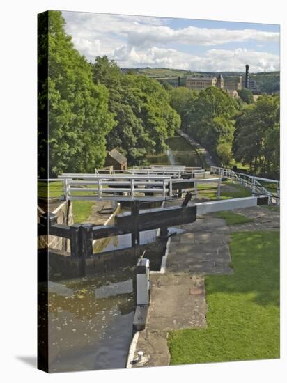 Five Lock Ladder on the Liverpool Leeds Canal, Including a Mill, at Bingley, Yorkshire, England, UK-James Emmerson-Stretched Canvas