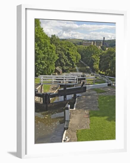 Five Lock Ladder on the Liverpool Leeds Canal, Including a Mill, at Bingley, Yorkshire, England, UK-James Emmerson-Framed Photographic Print