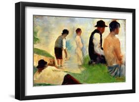 Five Male Figures, Possible Preparatory Sketch for the "Bathers at Asnieres," 1883-Georges Seurat-Framed Giclee Print