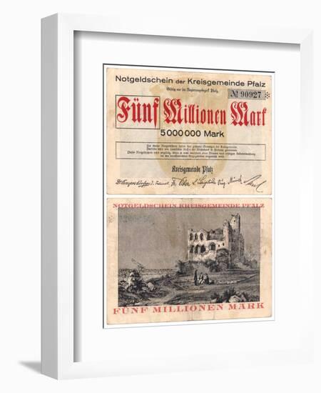 Five Million Mark Banknote, c.1923-null-Framed Giclee Print