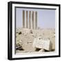 Five pillars still standing on the site of the Baran Temple near the ancient city of Marib-Werner Forman-Framed Giclee Print