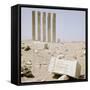 Five pillars still standing on the site of the Baran Temple near the ancient city of Marib-Werner Forman-Framed Stretched Canvas