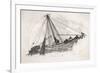 Five Sailors in the Rigging of a Sailing Ship Reefing a Sail-T. Ruhieres-Framed Premium Giclee Print