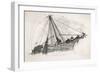 Five Sailors in the Rigging of a Sailing Ship Reefing a Sail-T. Ruhieres-Framed Art Print