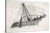 Five Sailors in the Rigging of a Sailing Ship Reefing a Sail-T. Ruhieres-Stretched Canvas