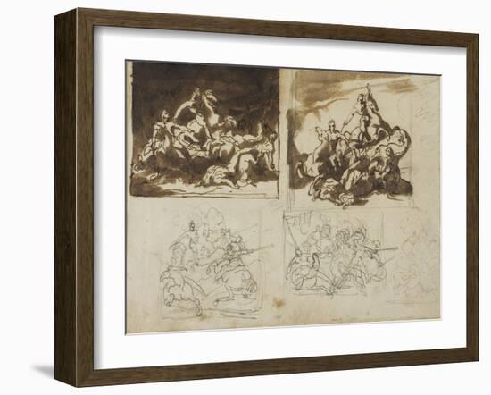 Five Sketches for a Cavalry Battle, 1813-14-Theodore Gericault-Framed Giclee Print