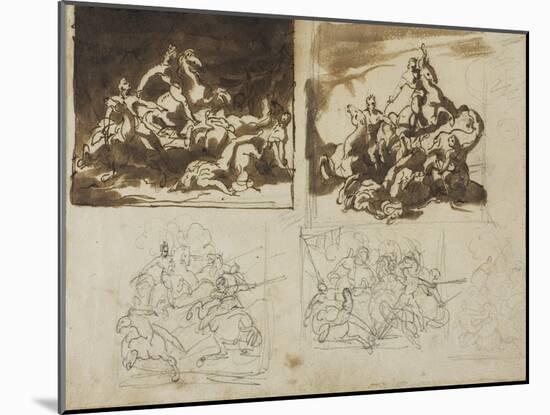 Five Sketches for a Cavalry Battle, 1813-14-Theodore Gericault-Mounted Giclee Print